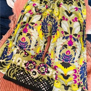 Zara Olive, Fuchsia & Yellow Floral Wide-Leg Pants